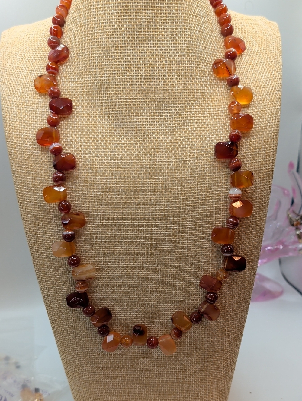 Carnelian Beaded Necklace - Warm Amber Red